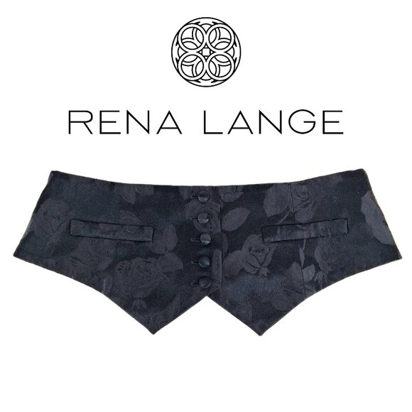 RENA LANGE 100% Silk Floral Jacquard Corset Cinch Belt Black Button Front SZ S main image 7